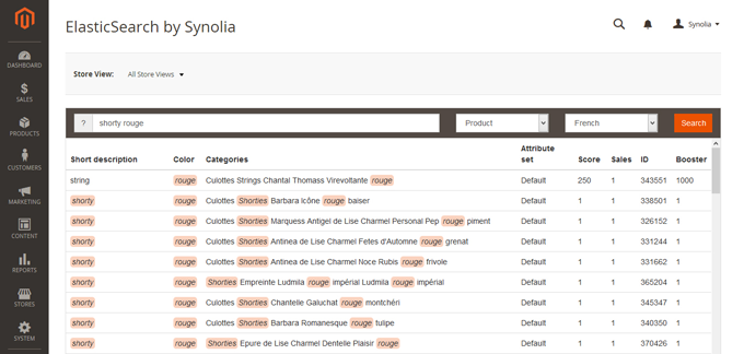 Innovation Synolia : interface de l'extension ElasticSearch pour Magento 2