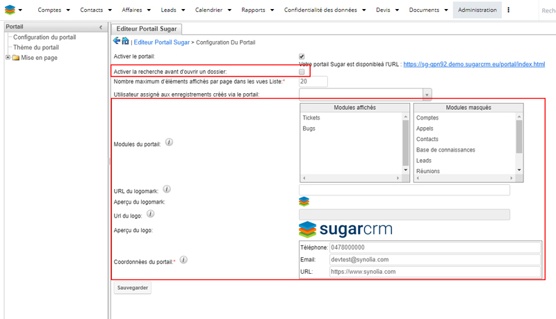 nouvelles options de configuration Sugar 9.2