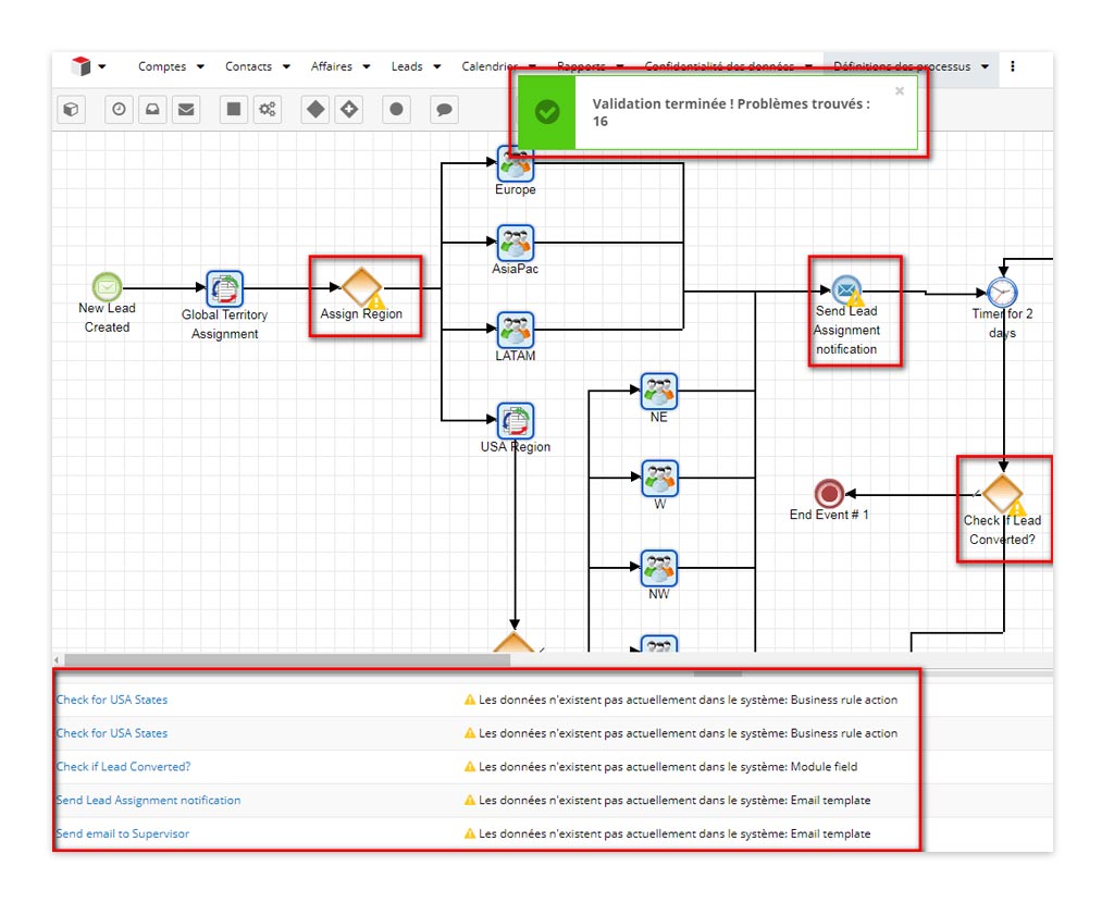 Sugar CRM 8.3, Validation des processus