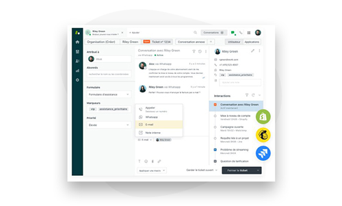 Interface client Zendesk