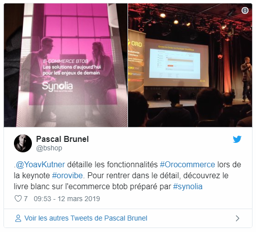 Tweet de Pascal Brunel Orovibes Paris 2019