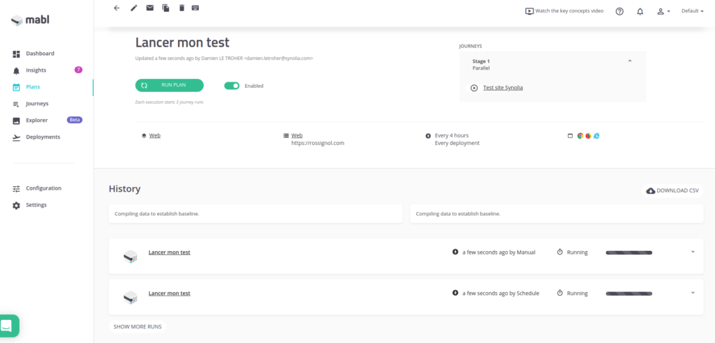 Mabl - Lancement du test