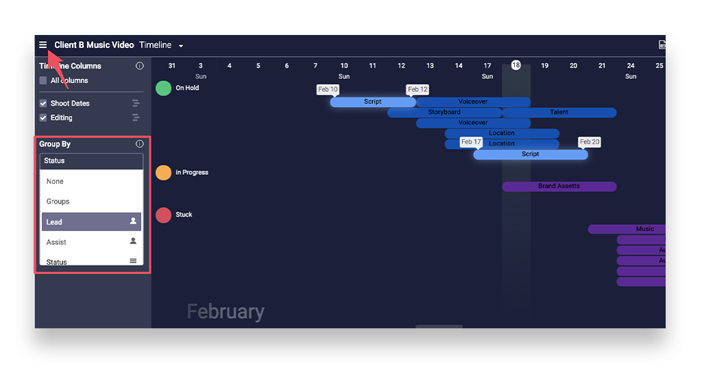 monday.com, fonctionnalité timeline