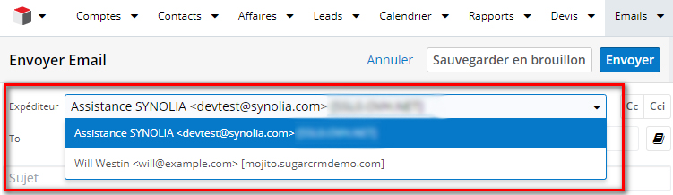 Module email : accès à 'équipe assistance