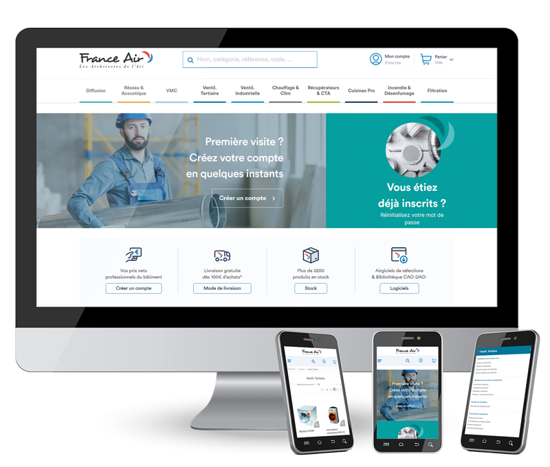 Interface web et mobile du nouveau site OroCommerce de France Air