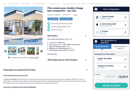 Film pour vitre fiche produit configurable