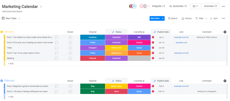 Board monday.com marketing calendar