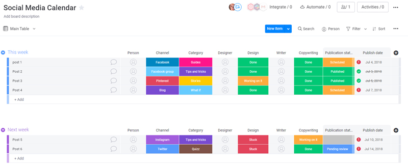 Board social media calendar