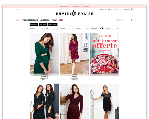 Page produits du site web Envie de Fraise