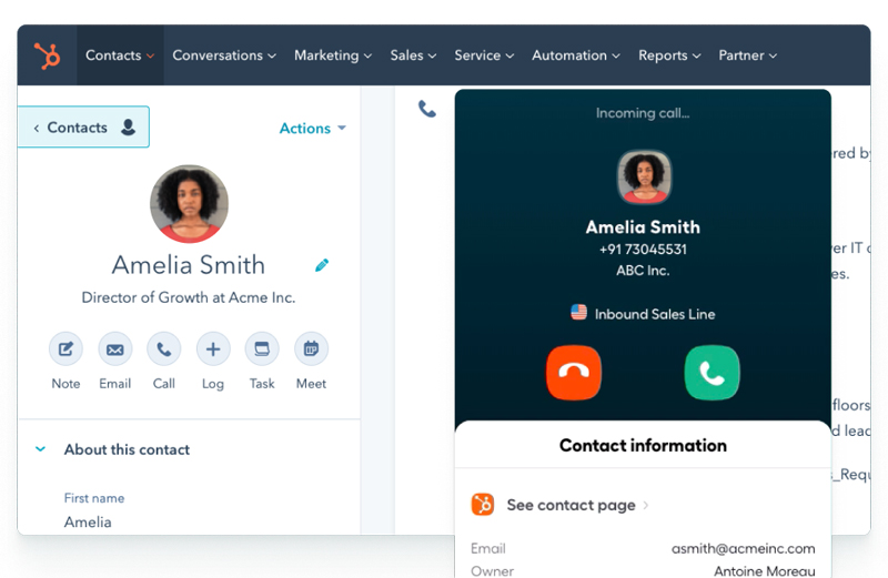 telephone relation commerciale hubspot aircall 