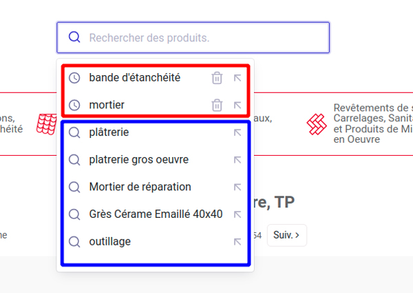 Historique et suggestions de recherche