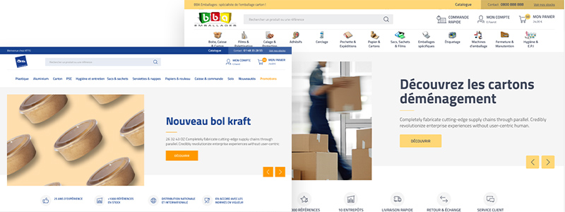 Page d'accueil des sites web BBA emballages et Attis