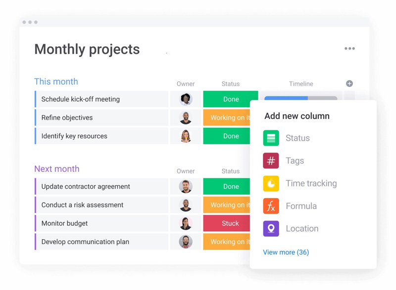 Monthly projects on monday.com - outil de collaboration entre services