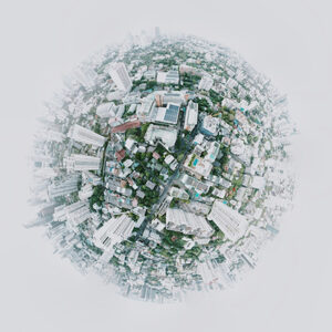 Visuel du cas client Visioglobe représentant une ville sur une sphère