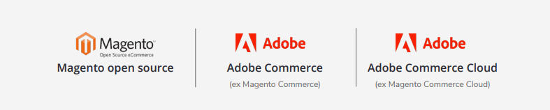 Logos Magento Open Source, Adobe Commerce et Adobe Commerce Cloud 