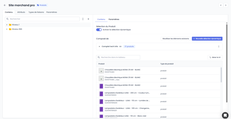 Capture de la page de centralisation des produits pour la gestion des canaux
